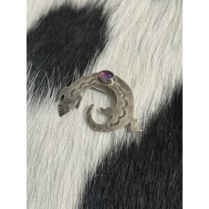 Native American Sterling Silver Amethyst Lizard Gecko Pin Brooch Figural